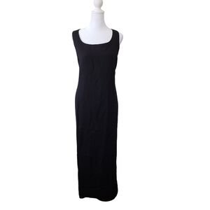 SOLD VTG Jessica Howard Linen Blend Maxi Dress Black Lined Zip Closure Slit Sz